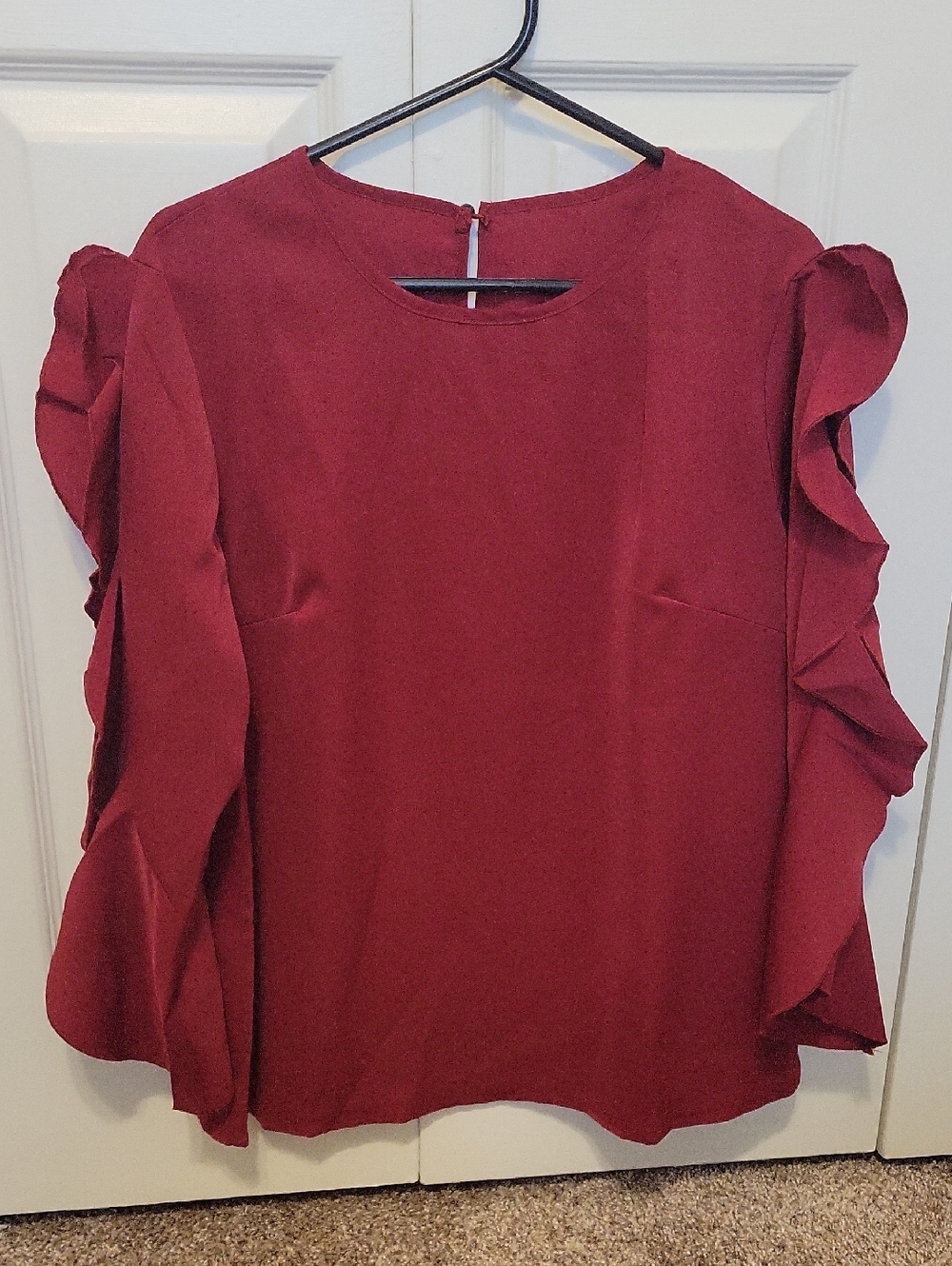 Women's Ruffle Sleeve Blouse - Burgundy
